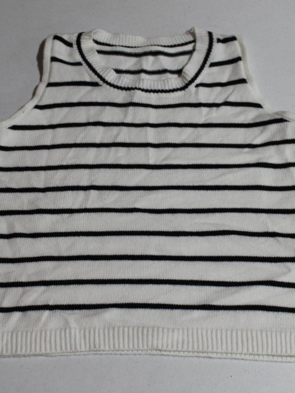 SOFT Striped Knit Sweater High Neck Sleeveless White Black SZ Med. French Chic